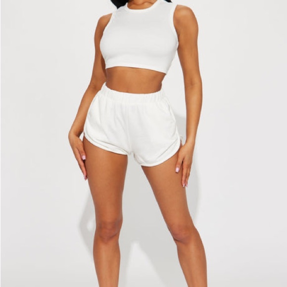 White shorts + crop top tank set